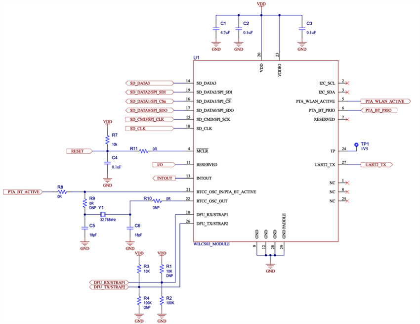 位置电路 - Microchip Technology WILCS02 Wi-Fi®网络控制器IC/模块